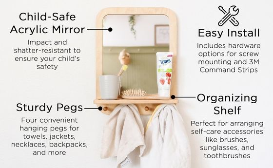 Entryway Mirror with Hooks and Shelf Organizer Self Rustic Design Style