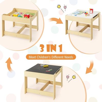 Children Wooden Activity Table and 2 Chairs Kids Learning Toy Set with Storage Drawer