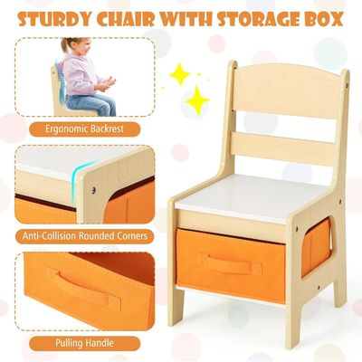 Children Wooden Activity Table and 2 Chairs Kids Learning Toy Set with Storage Drawer