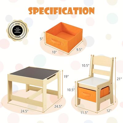 Children Wooden Activity Table and 2 Chairs Kids Learning Toy Set with Storage Drawer