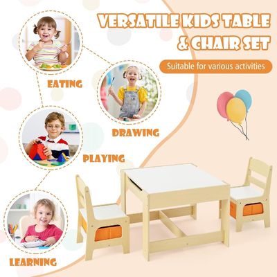 Children Wooden Activity Table and 2 Chairs Kids Learning Toy Set with Storage Drawer