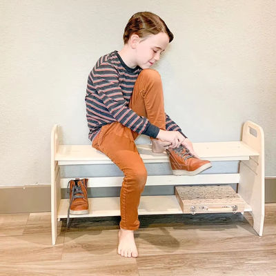 Detachable Montessori Wooden Furniture for Kids Shoe Bench in Livingroom Playroom
