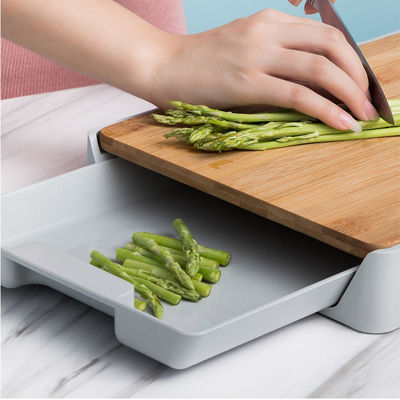 Convenient Drawer-Type Bamboo Natural Color Rectangle Chopping Board for Easy Cutting