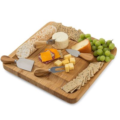 All-Season Bamboo Serving Tray with Cheese Board and Customized Logo Acceptable Knife Set