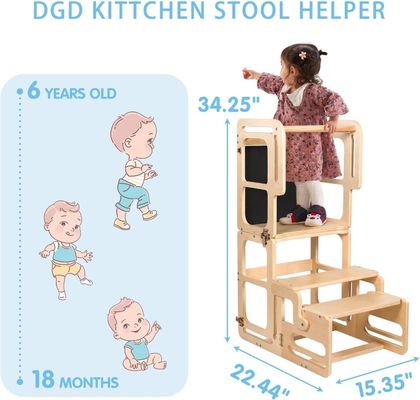 Montessori Foldable Learning Wooden Tower Adjustable Kitchen Step Stool for Toddlers