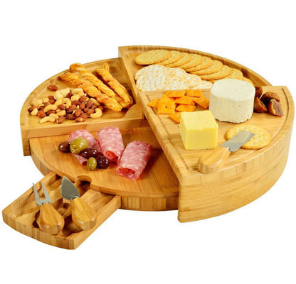 All-Season Bamboo Serving Tray with Cheese Board and Customized Logo Acceptable Knife Set