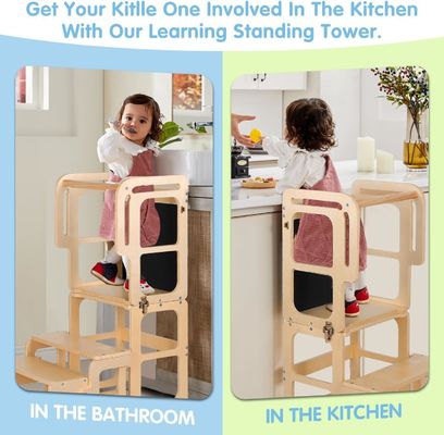 Montessori Foldable Learning Wooden Tower Adjustable Kitchen Step Stool for Toddlers