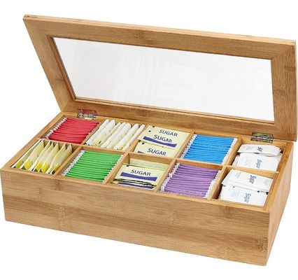 Clear Lid Wooden Tea Box Customized Design 14.5 x 3.5 x 7.9 inches Printing Laser Engrave