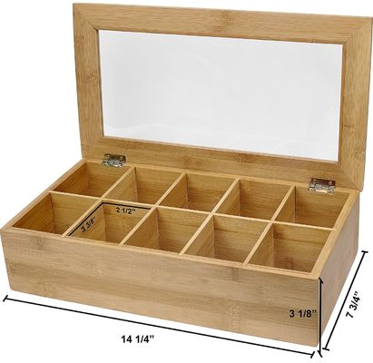 Clear Lid Wooden Tea Box Customized Design 14.5 x 3.5 x 7.9 inches Printing Laser Engrave