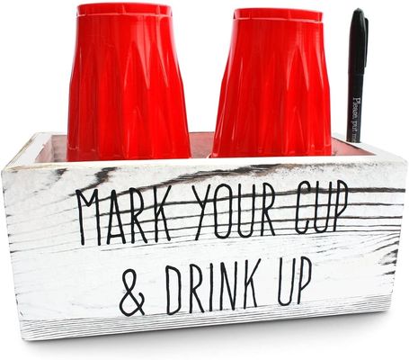 Double White Pine Solo Disposable Cup Holder for Rustic Party Utensil Dispensing