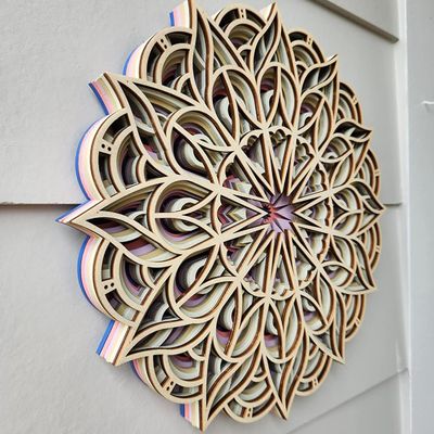 Decorative Handcrafted 6 Layered Colorful Hanging Decoration Boho Wall Art Decor Wooden Mandala