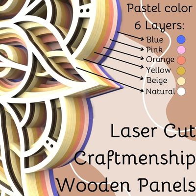 Decorative Handcrafted 6 Layered Colorful Hanging Decoration Boho Wall Art Decor Wooden Mandala