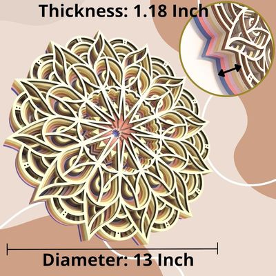 Decorative Handcrafted 6 Layered Colorful Hanging Decoration Boho Wall Art Decor Wooden Mandala