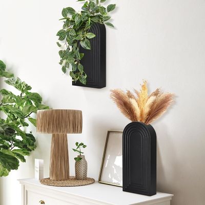 Stain Finished Wood Wall Decor Hanging Planter for Indoor Plants and Dried Flowers