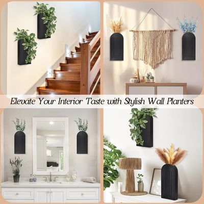 Stain Finished Wood Wall Decor Hanging Planter for Indoor Plants and Dried Flowers