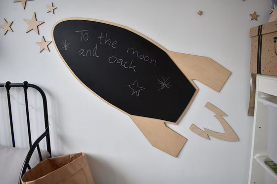 All-Season Toddler Montessori Rocket Wooden Chalk Board with Stars in Modern Design
