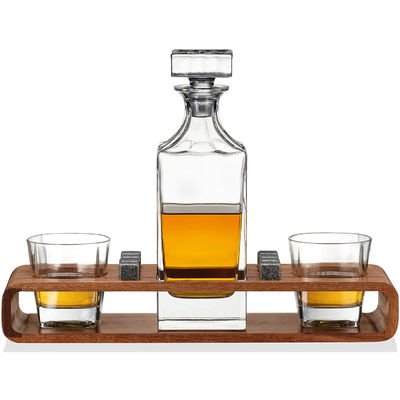 Custom Whiskey Decanter Set With Wood Stand and Chilling Stones for Party Celebrations