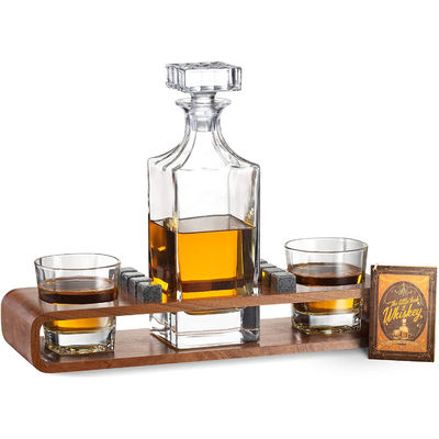 Custom Whiskey Decanter Set With Wood Stand and Chilling Stones for Party Celebrations