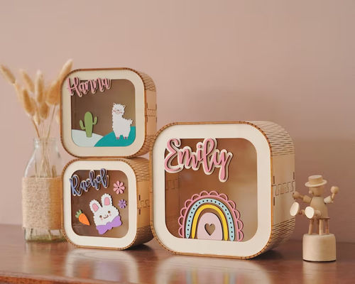 Pine Wood Money Box Montessori Room Nursery Decor Wooden Cash Box Gift for Daughter