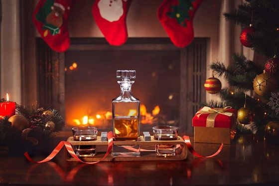 Custom Whiskey Decanter Set With Wood Stand and Chilling Stones for Party Celebrations