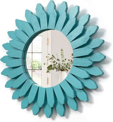Decorative Wall Mirror in White or Your Color 12 Inch Rustic Wood Sunburst Boho Style