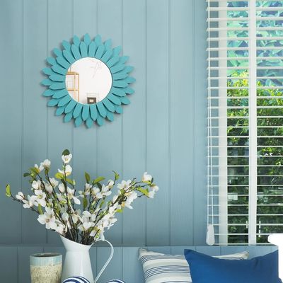 Decorative Wall Mirror in White or Your Color 12 Inch Rustic Wood Sunburst Boho Style
