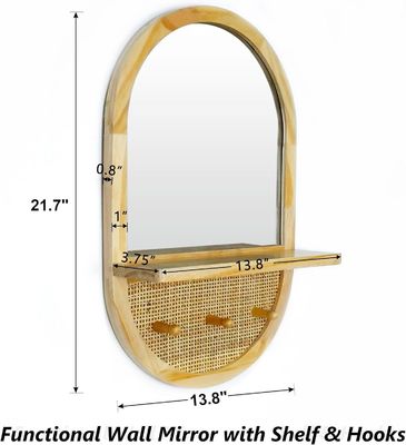 Bathroom Bedroom Entryway Living Room Decorative Mirrors Wall Mirror with Shelf and Coat Hooks Wood Framed