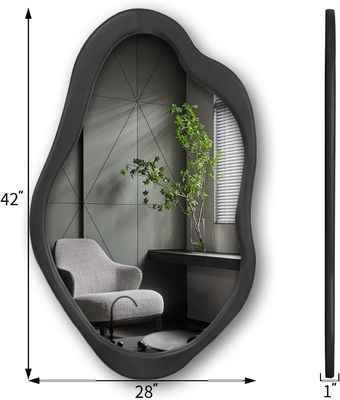Rustic Wood Black Framed Asymmetrical Wall Wavy Mirror for Living Room Bedroom Entryway Bathroom