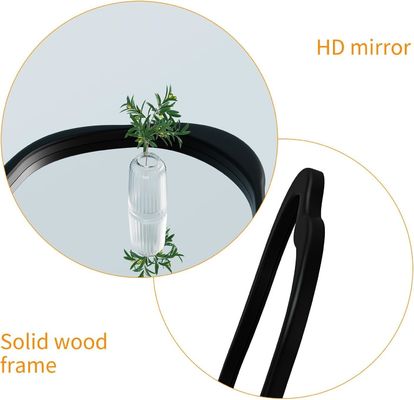 Rustic Wood Black Framed Asymmetrical Wall Wavy Mirror for Living Room Bedroom Entryway Bathroom