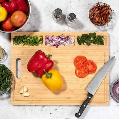 Multi-Functional Bamboo Cutting Board with 3 Compartments and Juice Grooves 43*32*1.8cm