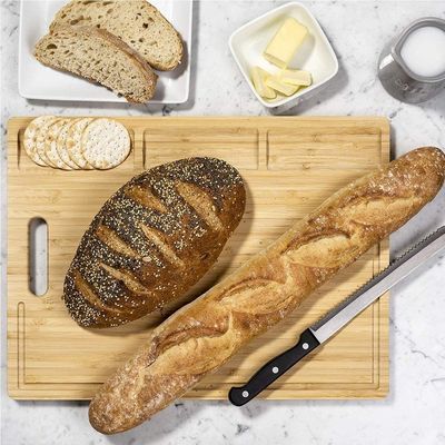 Multi-Functional Bamboo Cutting Board with 3 Compartments and Juice Grooves 43*32*1.8cm