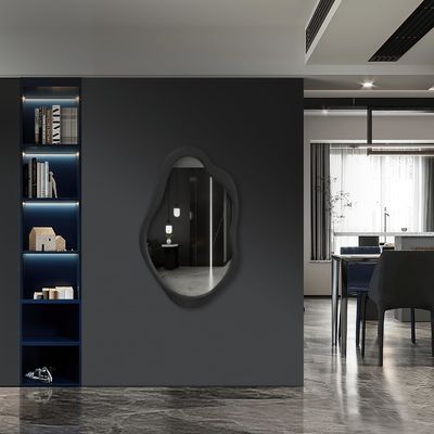 Rustic Wood Black Framed Asymmetrical Wall Wavy Mirror for Living Room Bedroom Entryway Bathroom