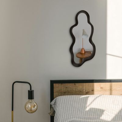 Beautiful Home Decor Irregular Wall Mirror with Black Wooden Frame and Modern Bathroom Decoration