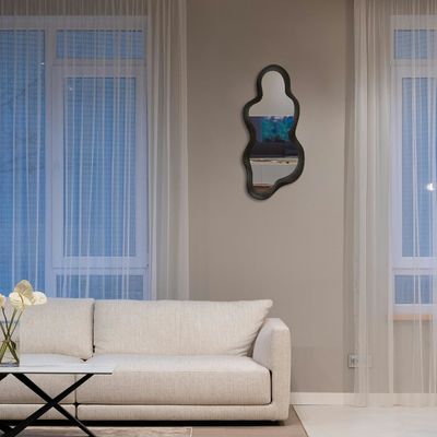 Beautiful Home Decor Irregular Wall Mirror with Black Wooden Frame and Modern Bathroom Decoration