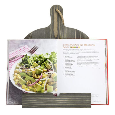 Whitewashed Cutting Board Style Wood Cookbook Stand Holder with Kickstand