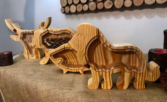 Child Gift Wooden Animal Piggy Bank Personalized and Varnished Christmas Surprise