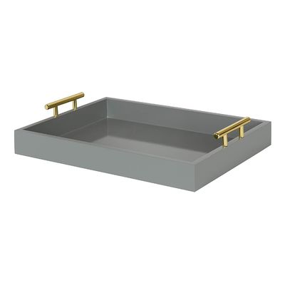 Wooden Tray Food Party Serving Tray with Polished Metal Handle in Navy Blue Color