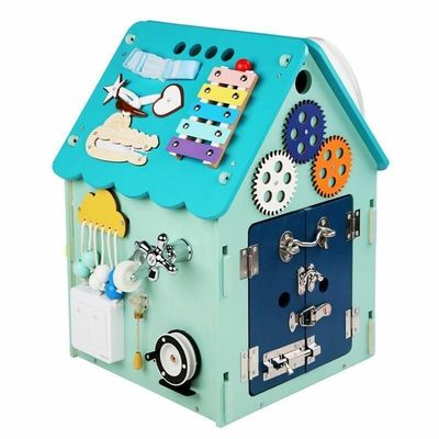 Montessori Wooden Toys Busy House Puzzle Multi functional Unlocking Treasure Box Varnished
