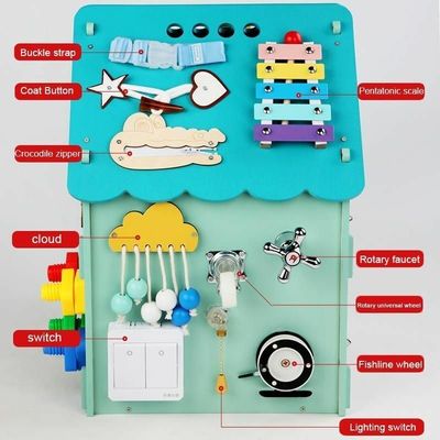 Montessori Wooden Toys Busy House Puzzle Multi functional Unlocking Treasure Box Varnished
