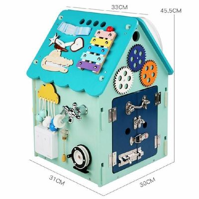 Montessori Wooden Toys Busy House Puzzle Multi functional Unlocking Treasure Box Varnished
