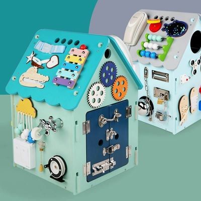 Montessori Wooden Toys Busy House Puzzle Multi functional Unlocking Treasure Box Varnished