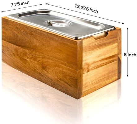 Acacia Wood Box Kitchen Compost Bin Rust Proof Stainless Steel Insert and Storage Bucket