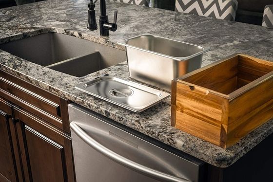 Acacia Wood Box Kitchen Compost Bin Rust Proof Stainless Steel Insert and Storage Bucket