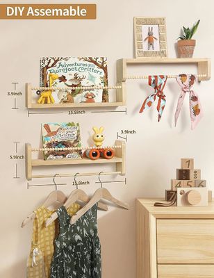 Household Functional Design Kids Wood Hanging Shelf for Children's Room Decoration