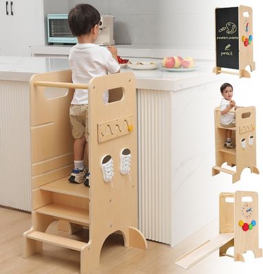 Seasonal Wooden Learning Tower for Kids Foldable Kitchen Helper and Observation Tower