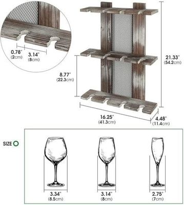 Wooden Wall Mounted Glassware Holder Rack for 12 Wine Glasses Non-folding Display