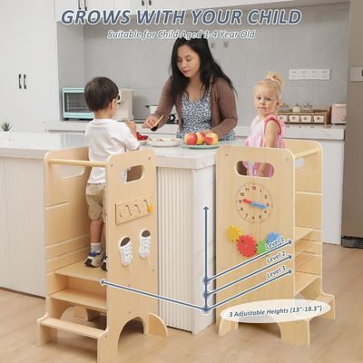 Seasonal Wooden Learning Tower for Kids Foldable Kitchen Helper and Observation Tower