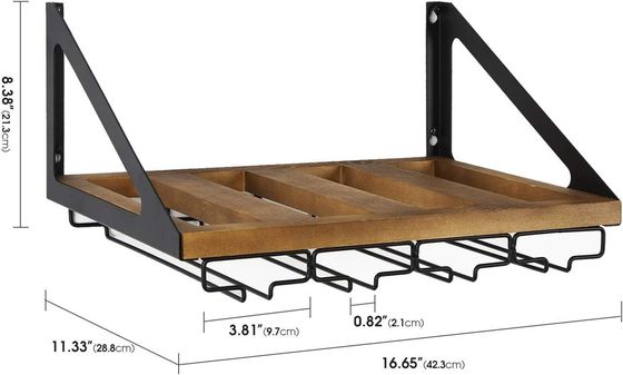 Non-folding Rack Rustic Wood Wall Mount Wine Rack with 4 Metal Wire Glass Holder Custom Design