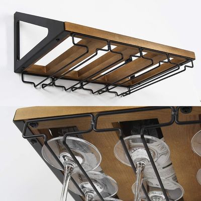 Non-folding Rack Rustic Wood Wall Mount Wine Rack with 4 Metal Wire Glass Holder Custom Design