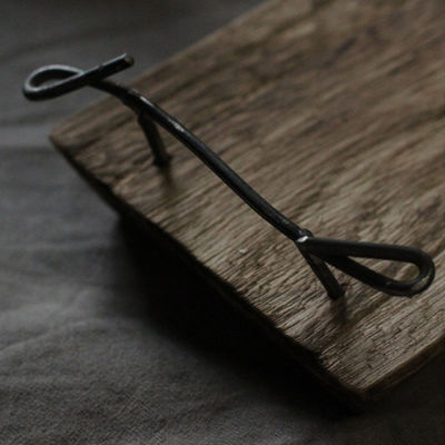 Rustic Natural Wood Service Tray with Metal Handles OEM ODM Accepted